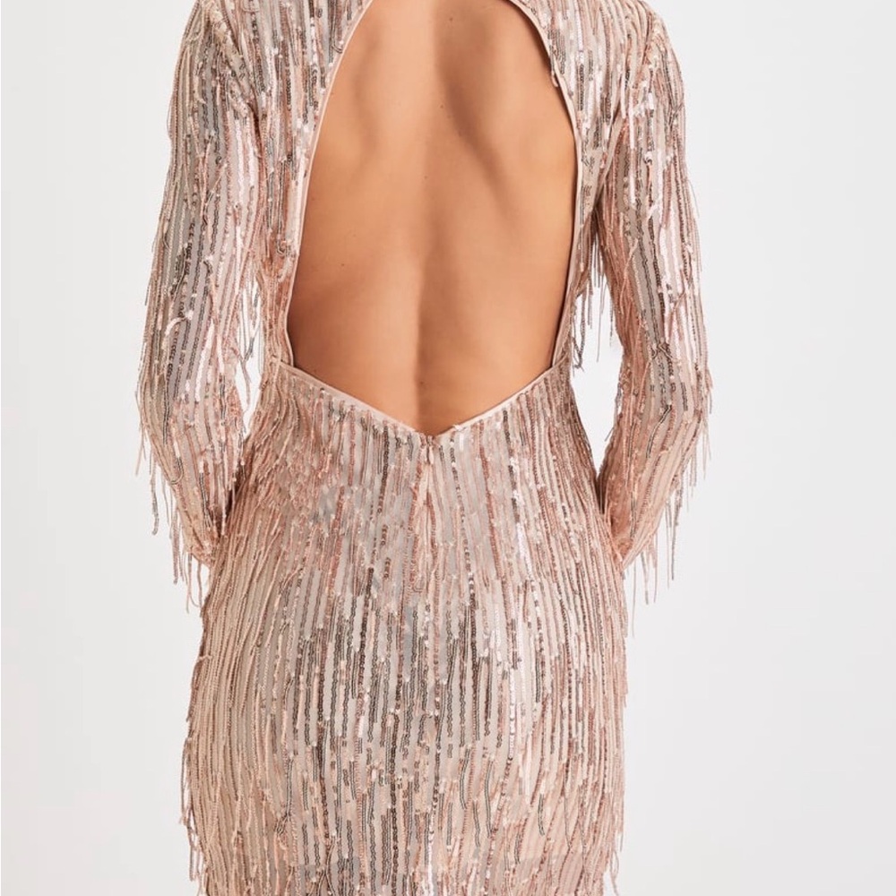 NWT Lulu’s rose gold unending shine sequin Fringe Dress